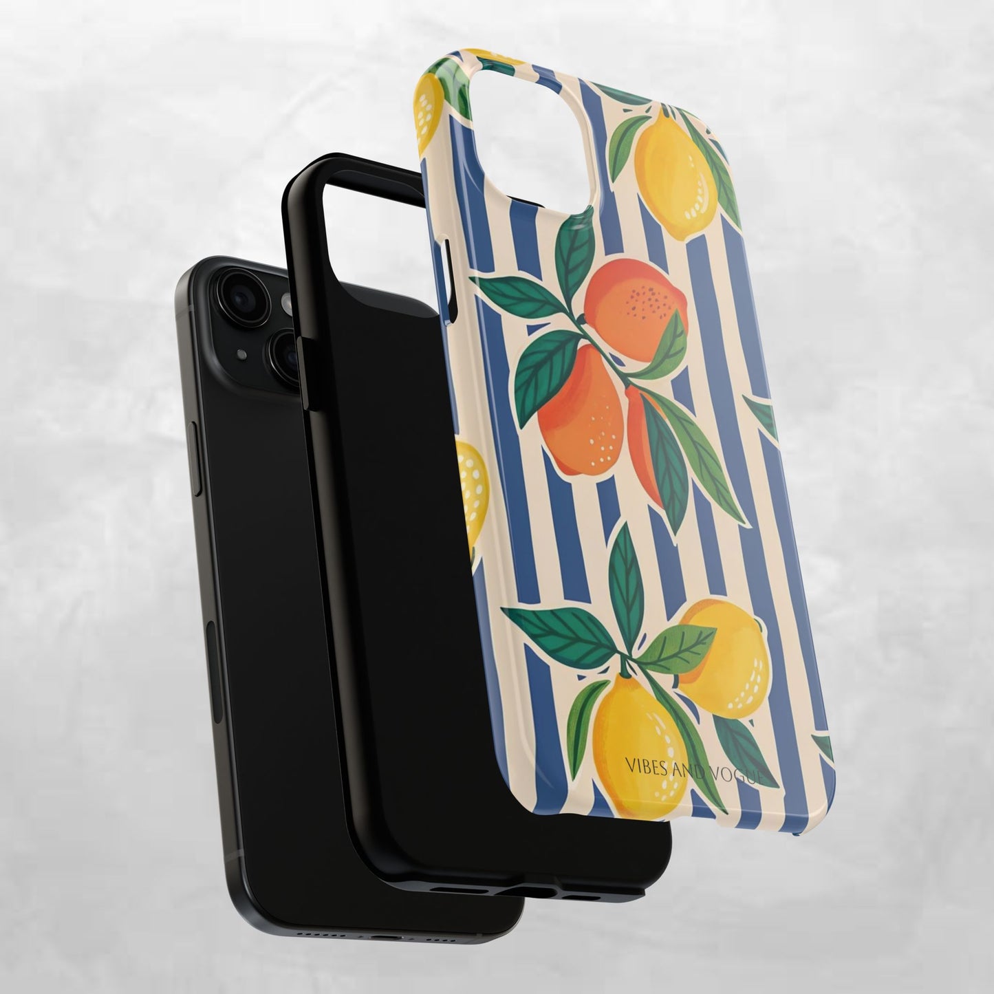 Lemon & Orange Stripe Tough Phone Case — Vibrant Citrus Pattern Protective Cover