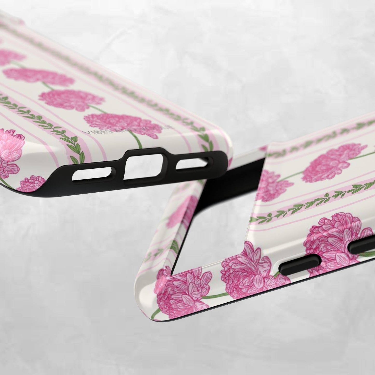 Floral Carnation Phone Case — Pink Vintage Stripe Tough Case