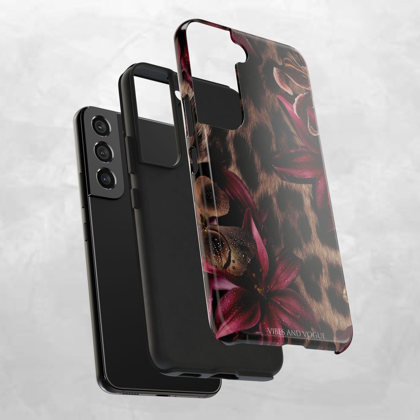 Leopard Bloom Tough Phone Case — Burgundy Floral Protective Cover