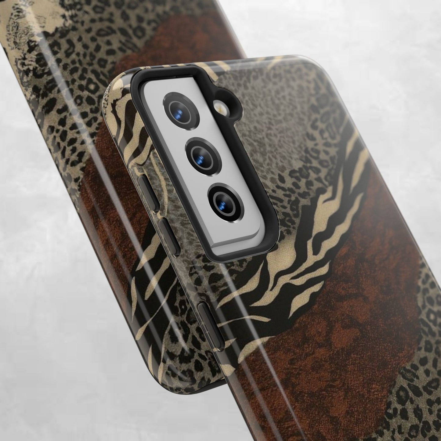 Safari Patchwork Tough Phone Case — Brown Leopard & Zebra Animal Print