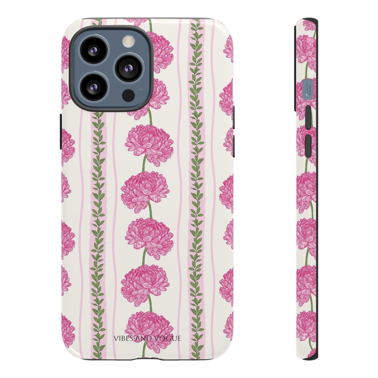 Floral Carnation Phone Case — Pink Vintage Stripe Tough Case