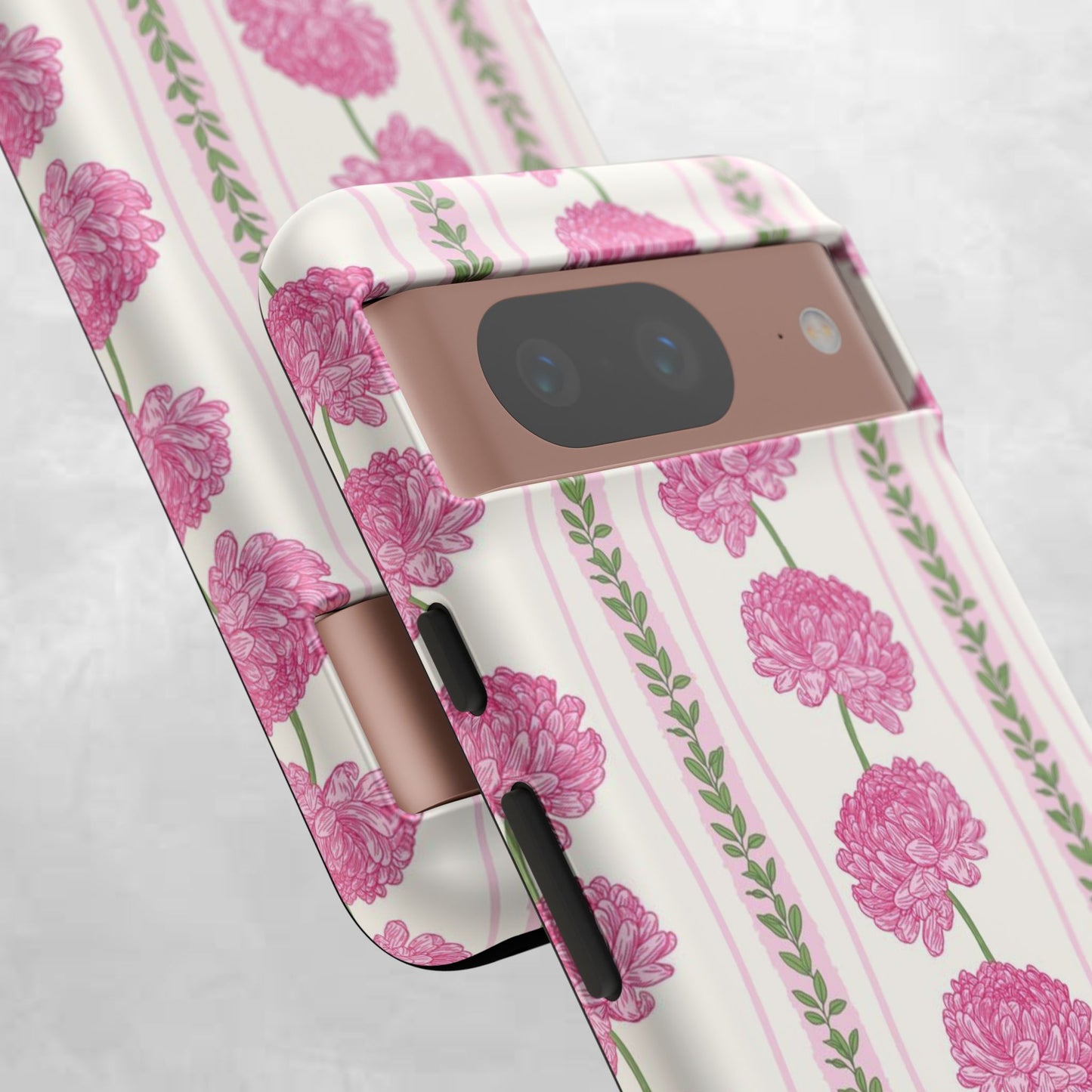 Floral Carnation Phone Case — Pink Vintage Stripe Tough Case