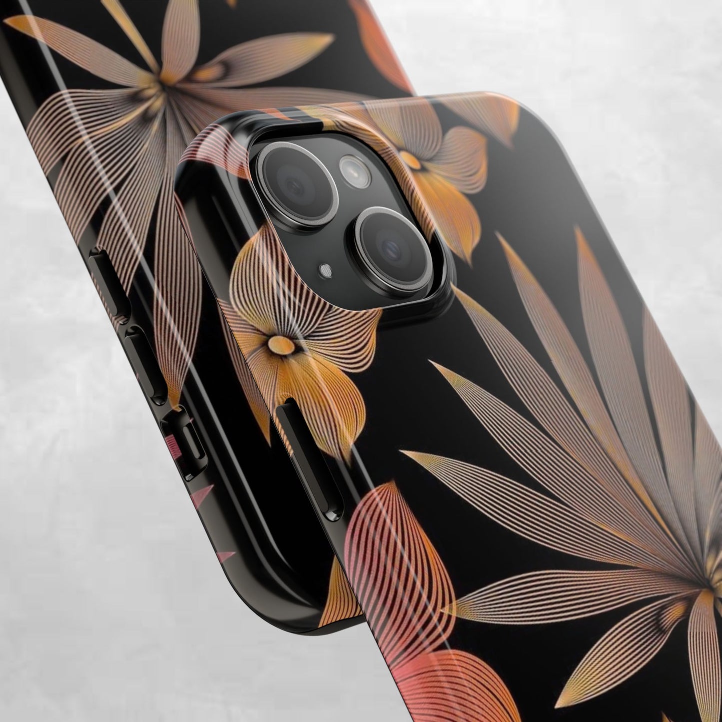 Tough Phone Case — Botanical Line Art Floral Design (Black & Copper)
