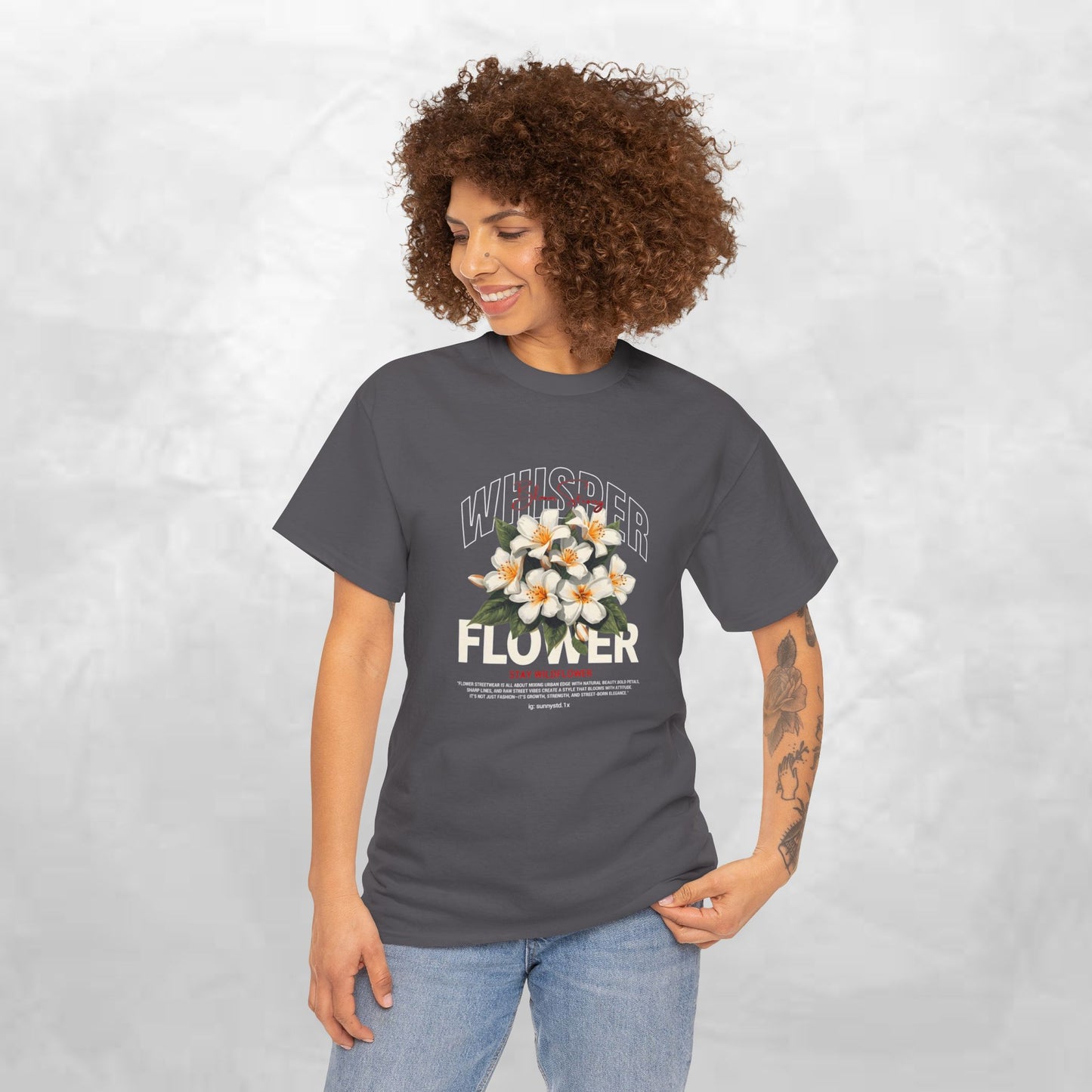 Floral "Whisper Flower" Graphic Tee — Vintage Plumeria Blossom Shirt