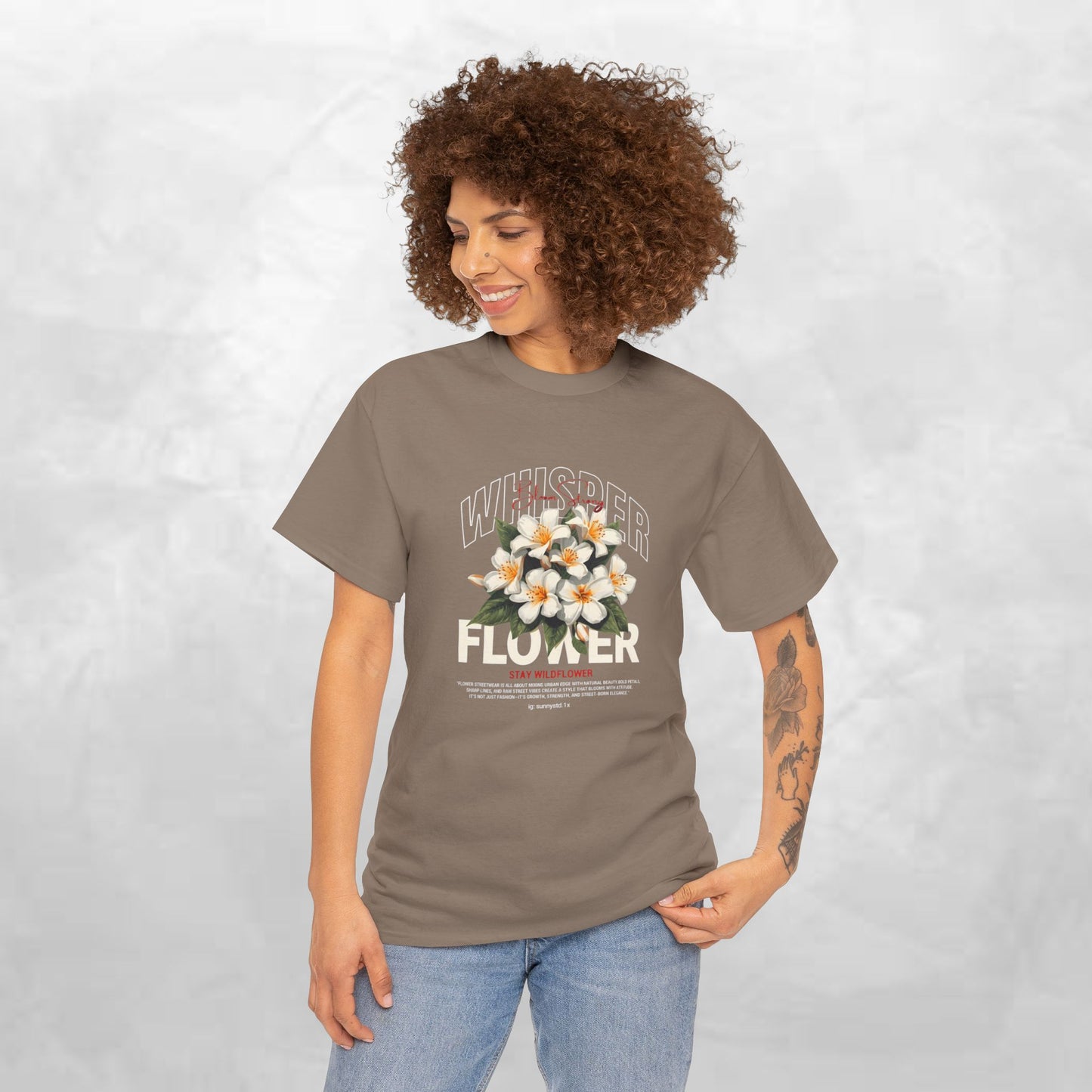 Floral "Whisper Flower" Graphic Tee — Vintage Plumeria Blossom Shirt
