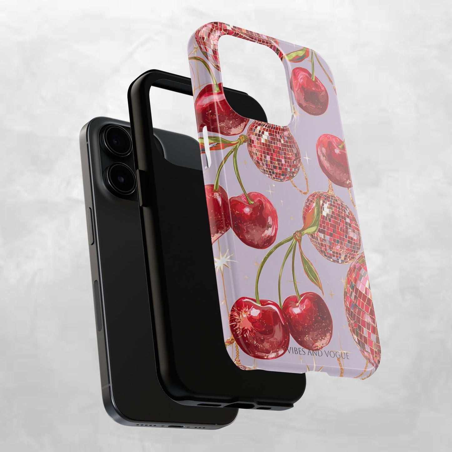 Disco Cherry Tough Phone Case — Retro Sparkle iPhone Protection