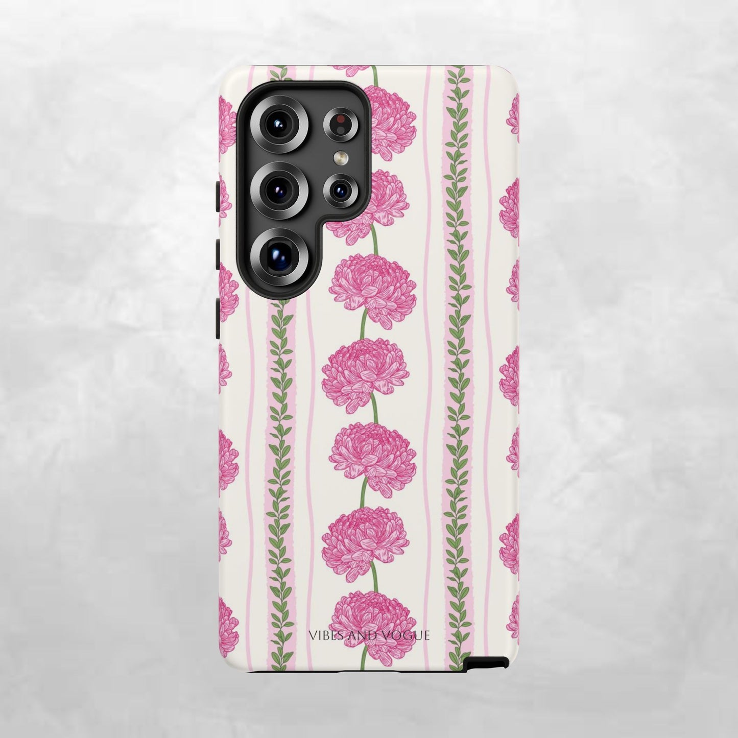 Floral Carnation Phone Case — Pink Vintage Stripe Tough Case