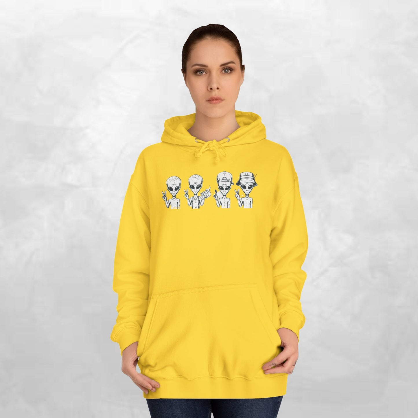 Retro Alien College Hoodie - Unisex Warm Sweatshirt for Campus Style