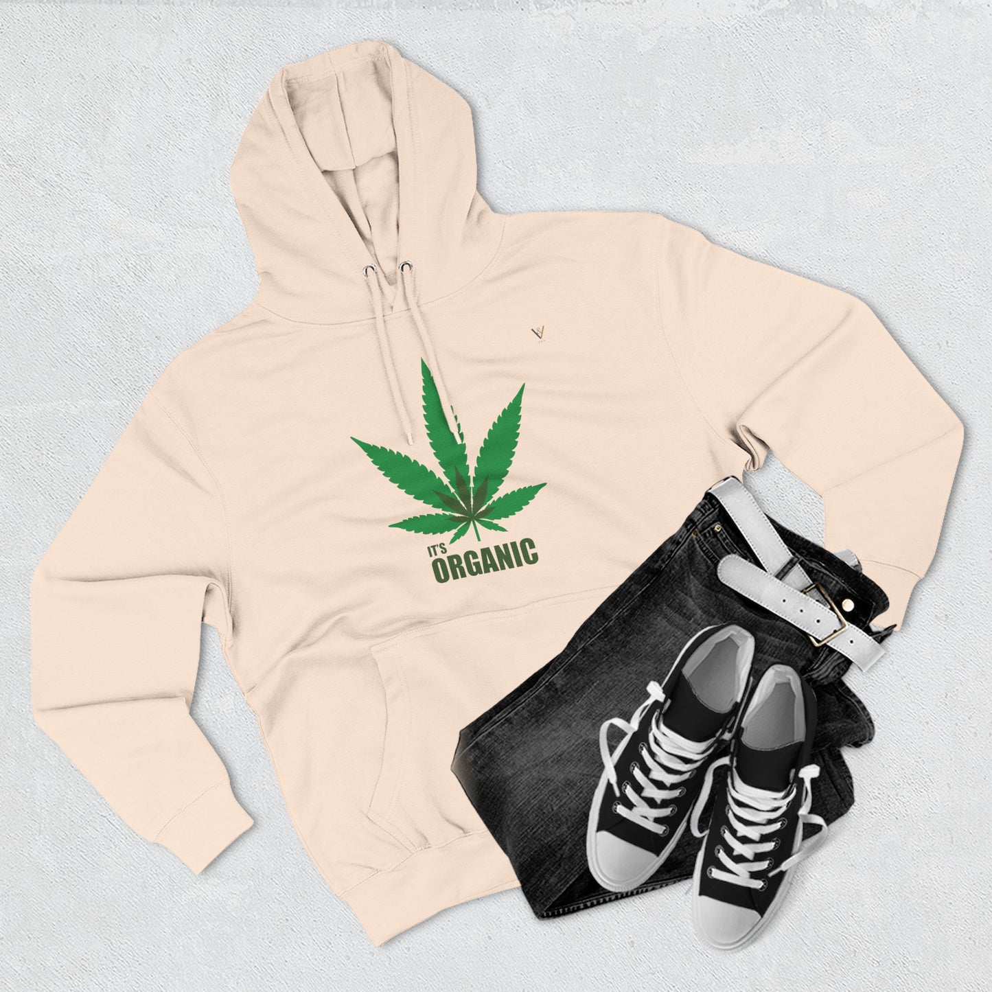Organic Hemp Leaf Fleece Hoodie - Eco-Friendly Cannabis Apparel