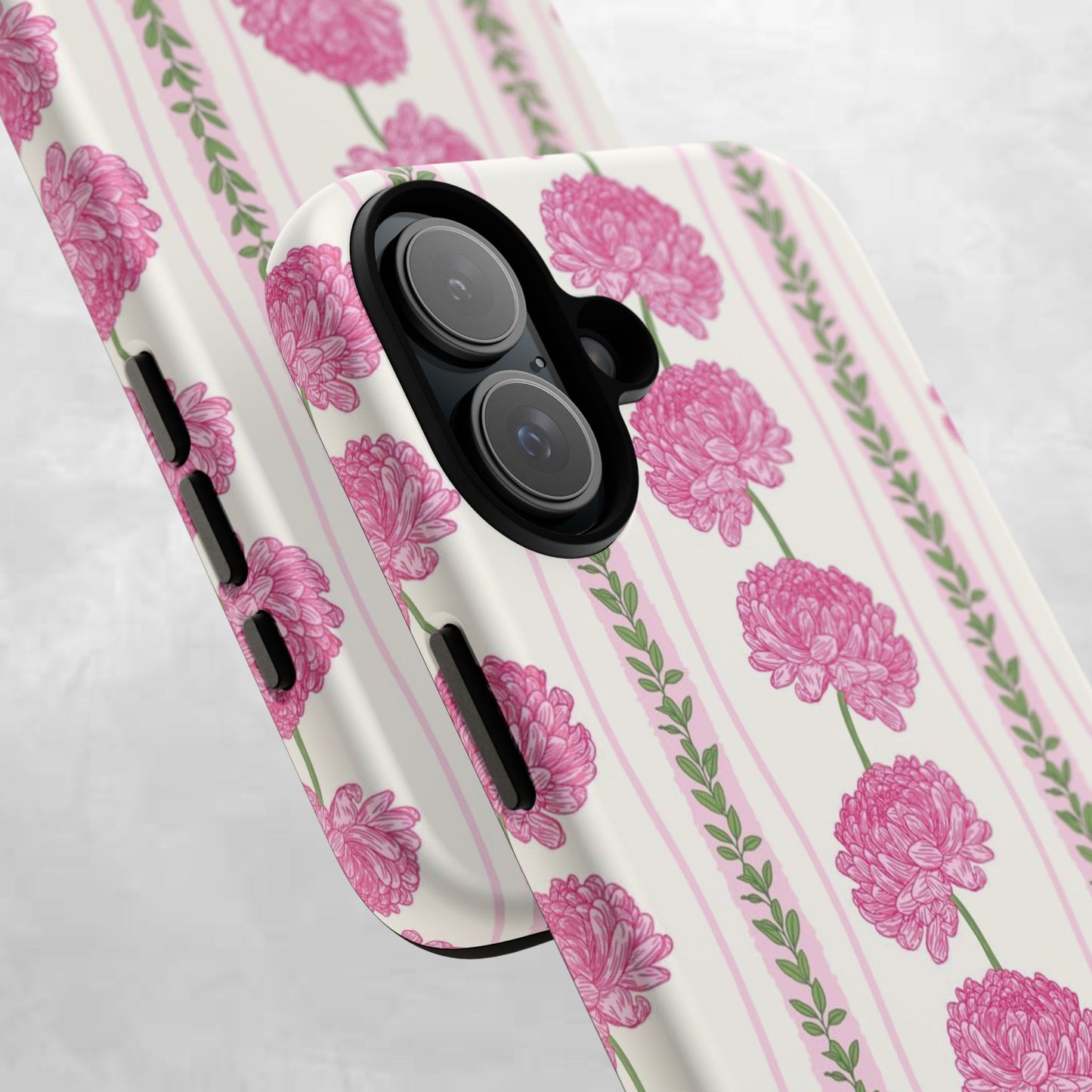 Floral Carnation Phone Case — Pink Vintage Stripe Tough Case