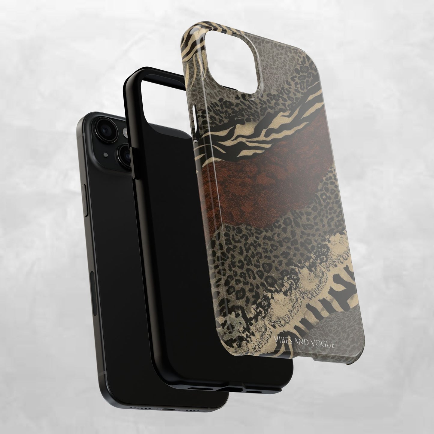 Safari Patchwork Tough Phone Case — Brown Leopard & Zebra Animal Print