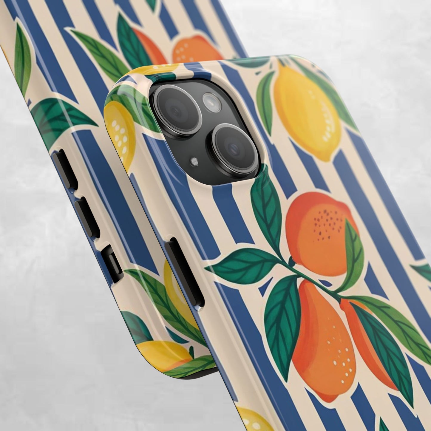 Lemon & Orange Stripe Tough Phone Case — Vibrant Citrus Pattern Protective Cover