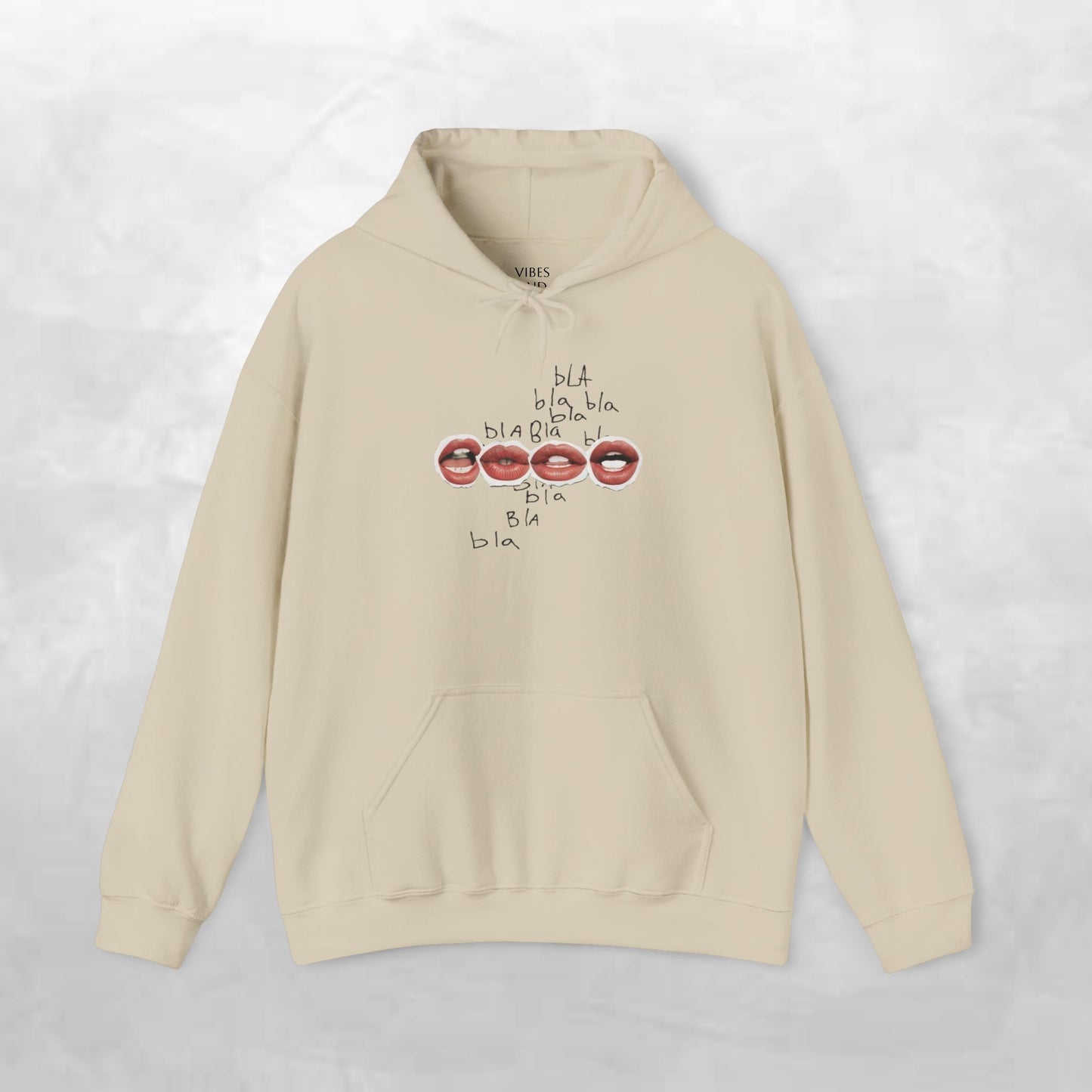 Graphic Hoodie — 'BLA BLA' Lip Print Pullover