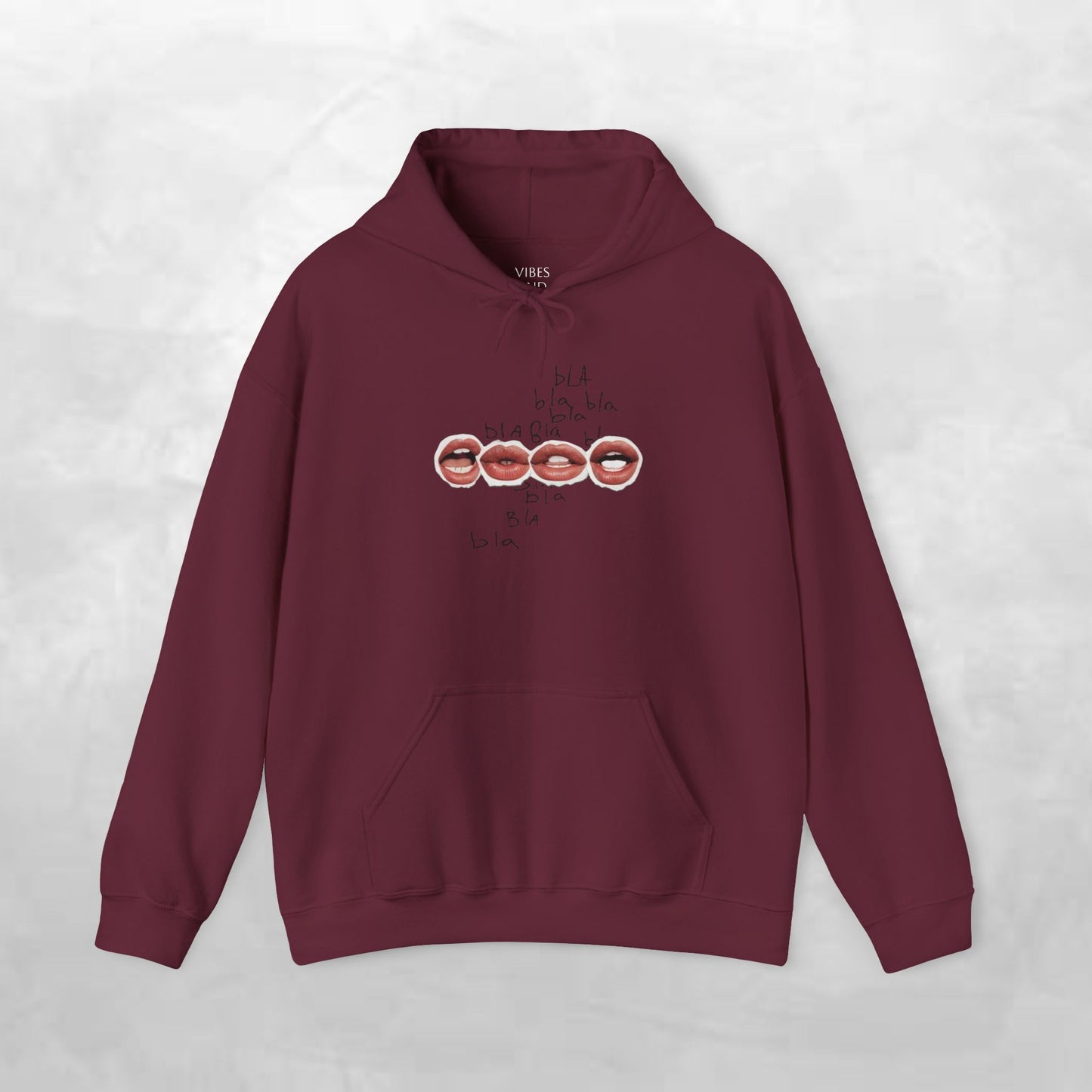 Graphic Hoodie — 'BLA BLA' Lip Print Pullover