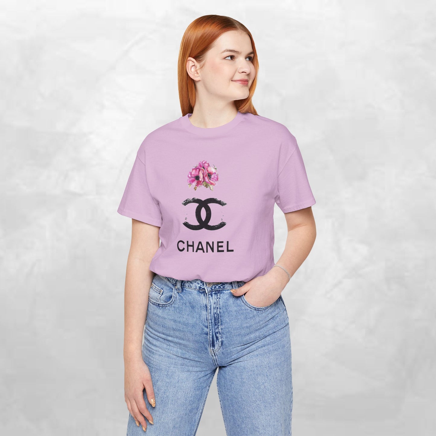 Chic Floral Logo Tee | Stylish Unisex Jersey Short Sleeve T-Shirt, Fashion Tee, Luxury Aesthetic, Gift for Her, Casual Wear, Trendy Apparel