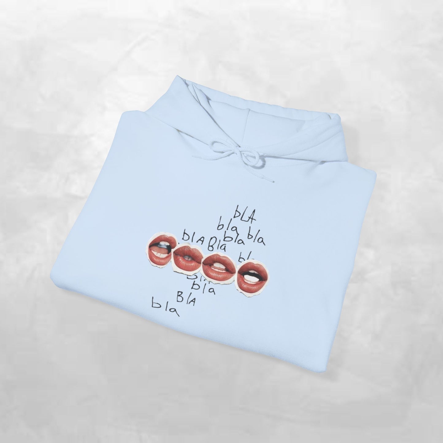Graphic Hoodie — 'BLA BLA' Lip Print Pullover