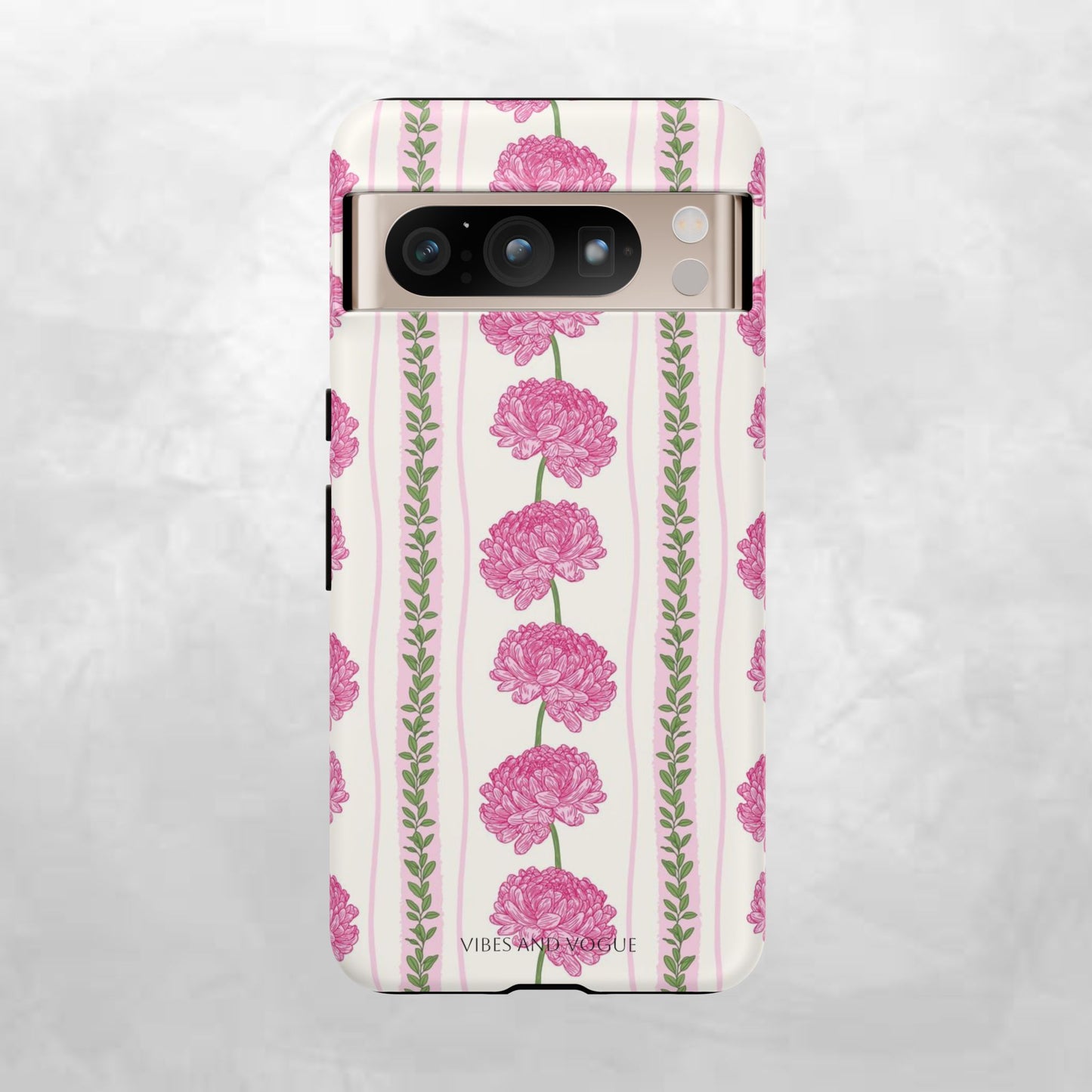 Floral Carnation Phone Case — Pink Vintage Stripe Tough Case