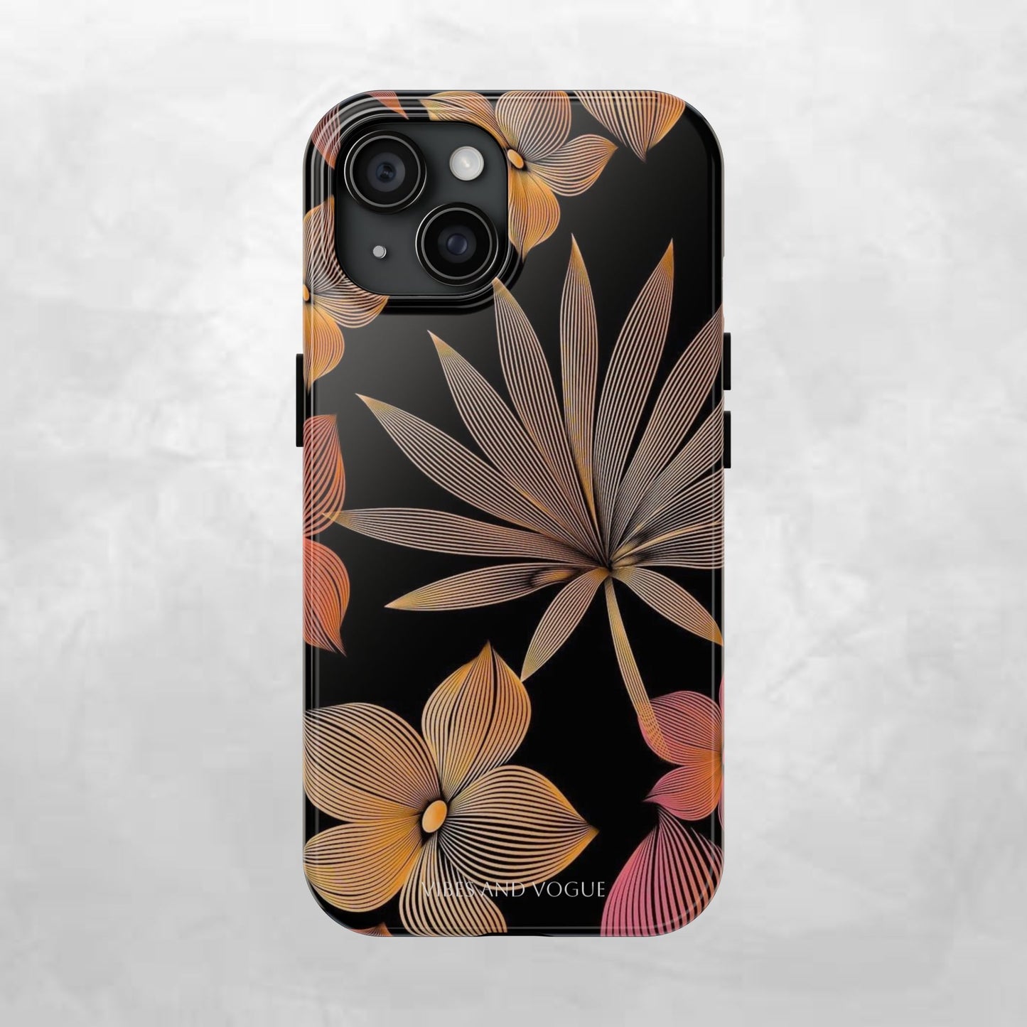Tough Phone Case — Botanical Line Art Floral Design (Black & Copper)