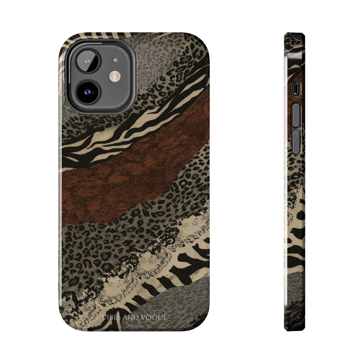 Safari Patchwork Tough Phone Case — Brown Leopard & Zebra Animal Print