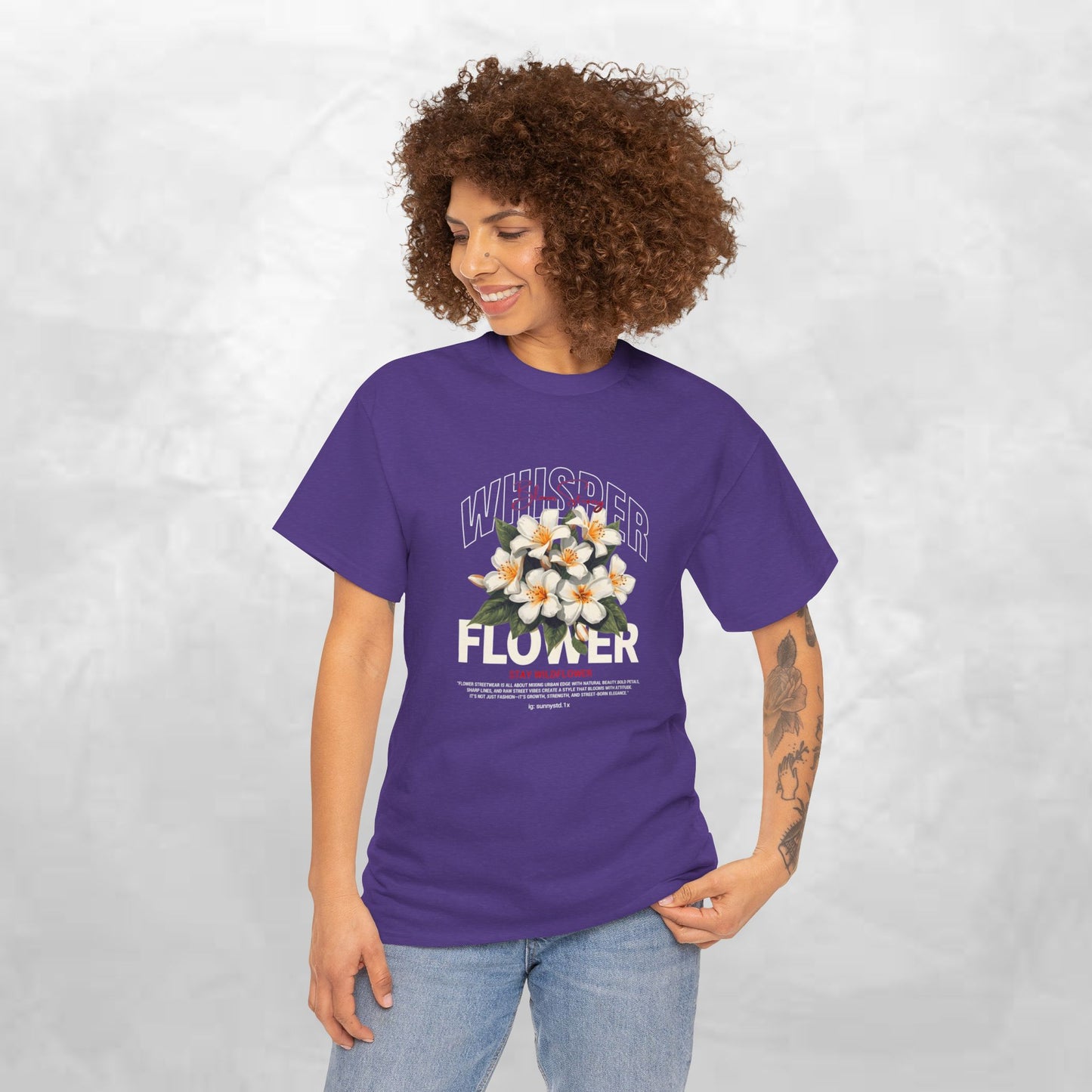 Floral "Whisper Flower" Graphic Tee — Vintage Plumeria Blossom Shirt
