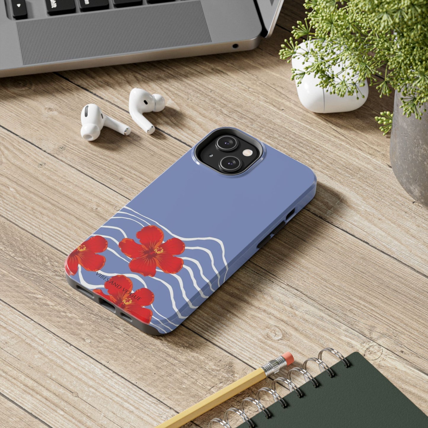Tough Phone Case — Red Hibiscus Waves (Durable Protective Phone Cover)