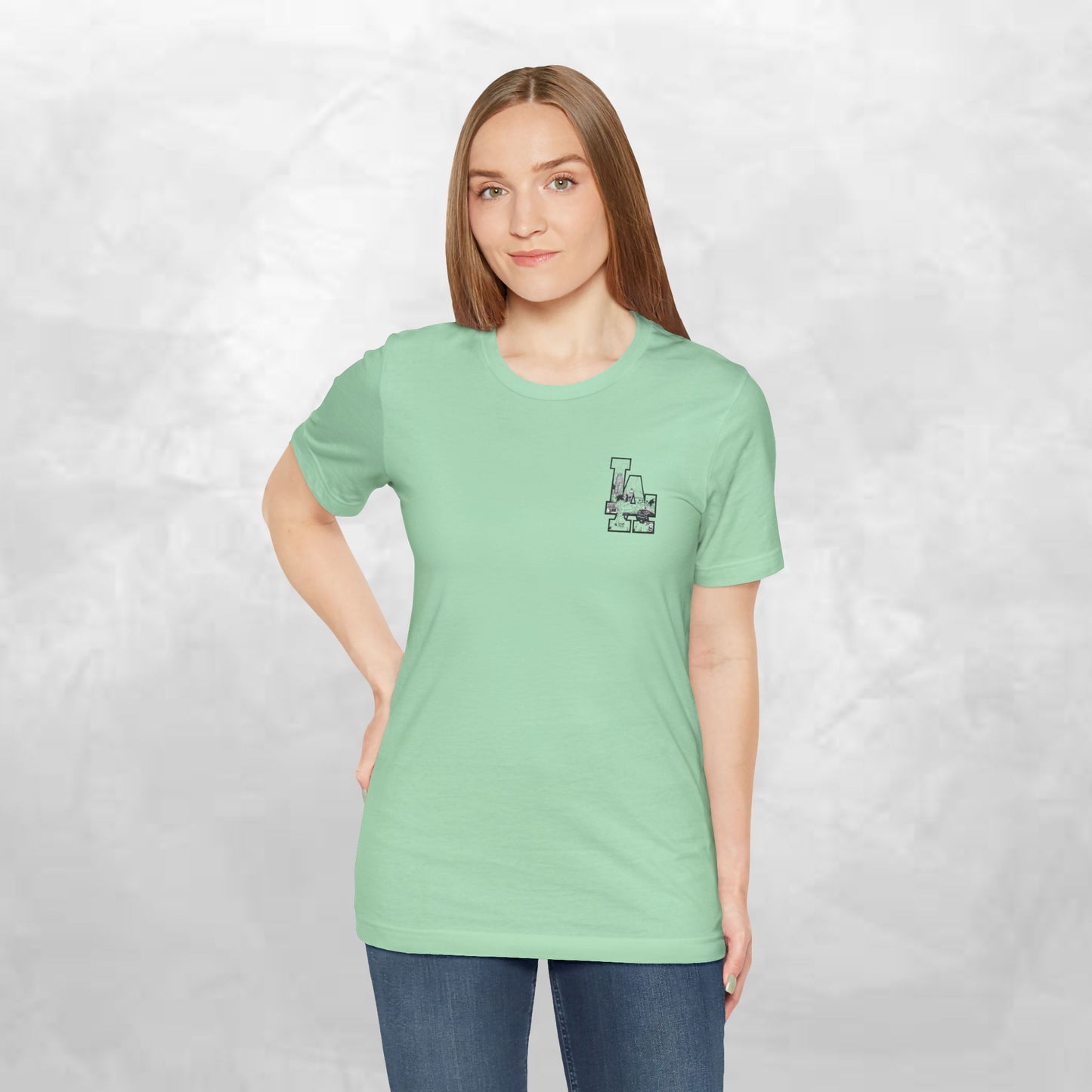 Minimalist Cityscape Pocket Tee — Small Black Line Art Chest Print