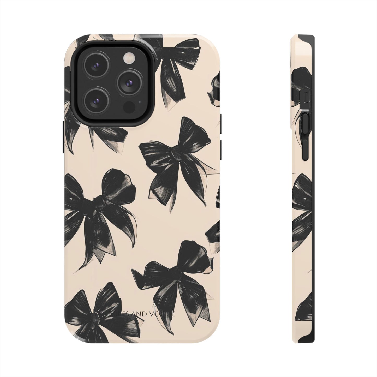 Tough Phone Case — Black Bow Pattern on Nude Background