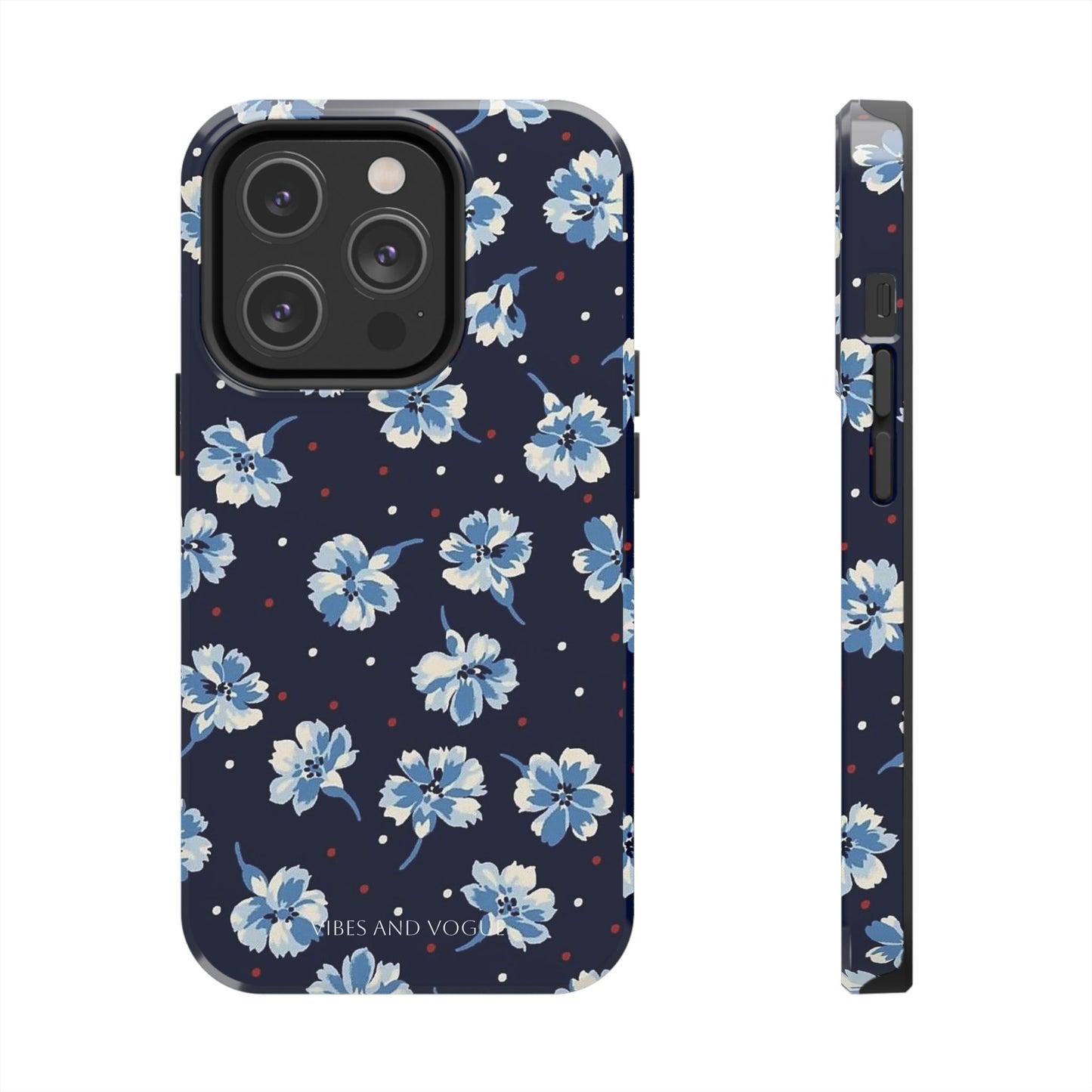 Floral Navy Tough Phone Case — Blue Blossom Protective Phone Cover