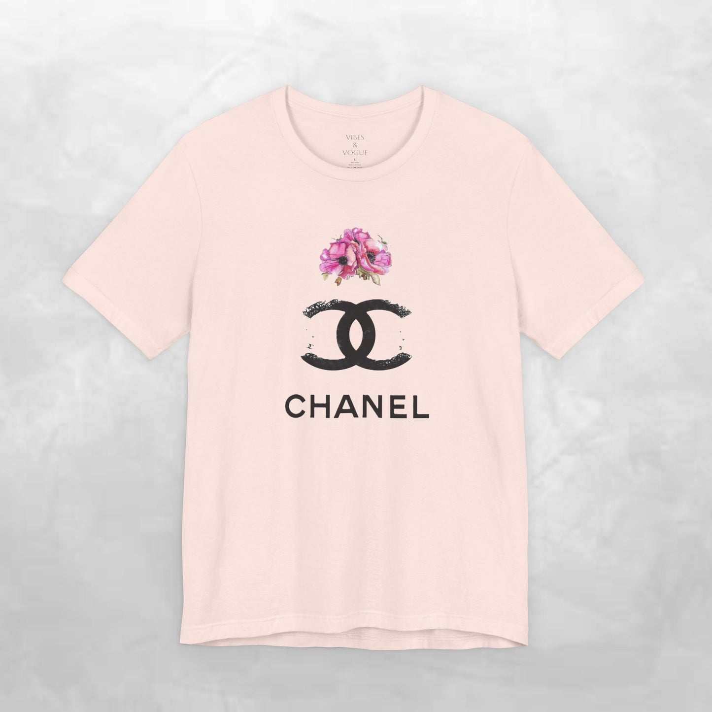 Chic Floral Logo Tee | Stylish Unisex Jersey Short Sleeve T-Shirt, Fashion Tee, Luxury Aesthetic, Gift for Her, Casual Wear, Trendy Apparel