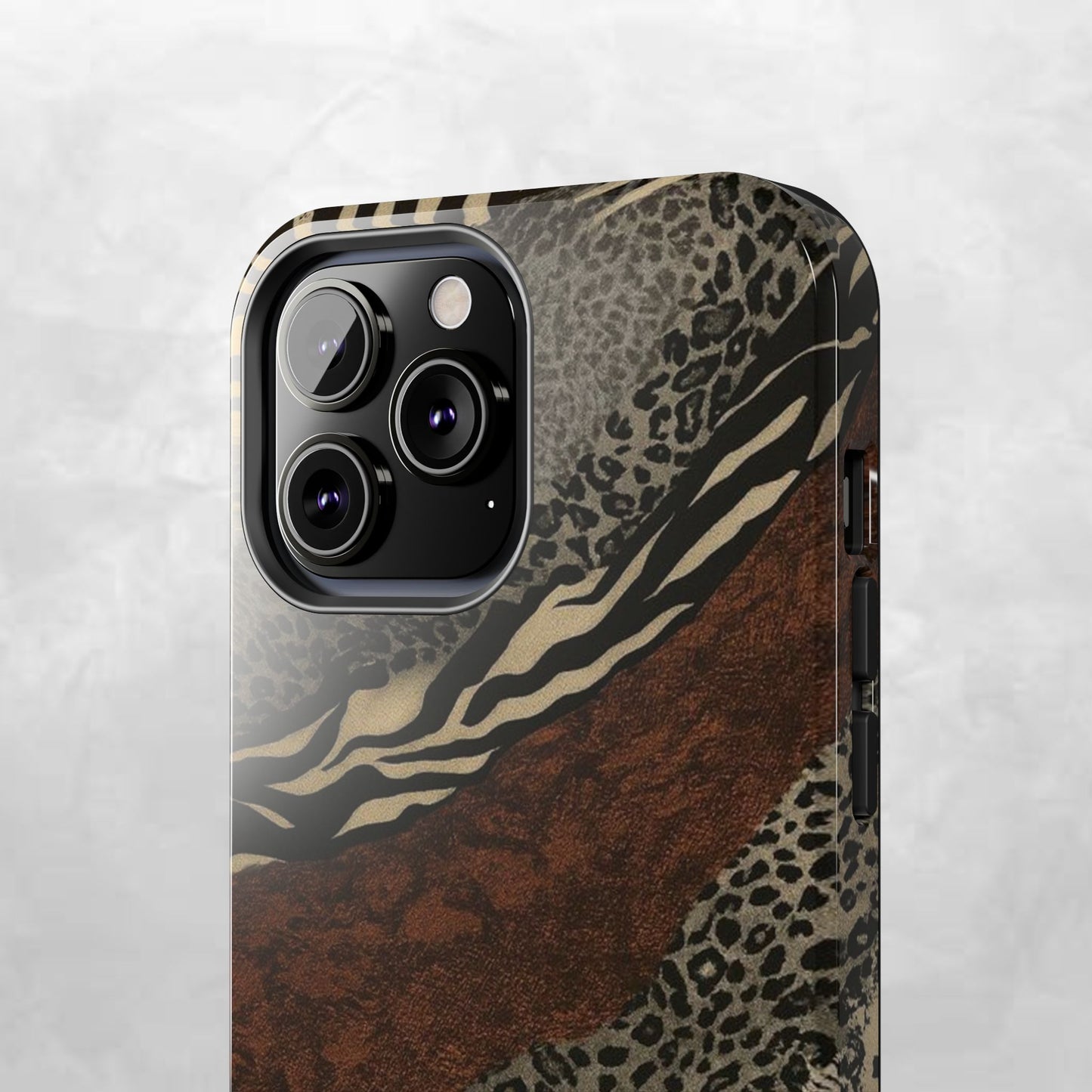 Safari Patchwork Tough Phone Case — Brown Leopard & Zebra Animal Print