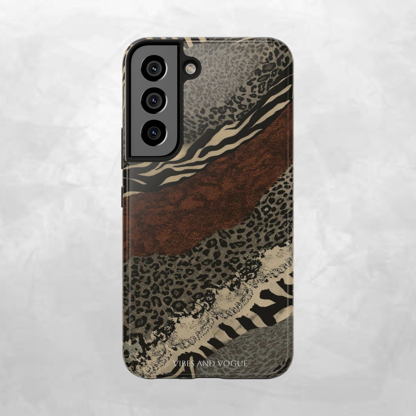 Safari Patchwork Tough Phone Case — Brown Leopard & Zebra Animal Print