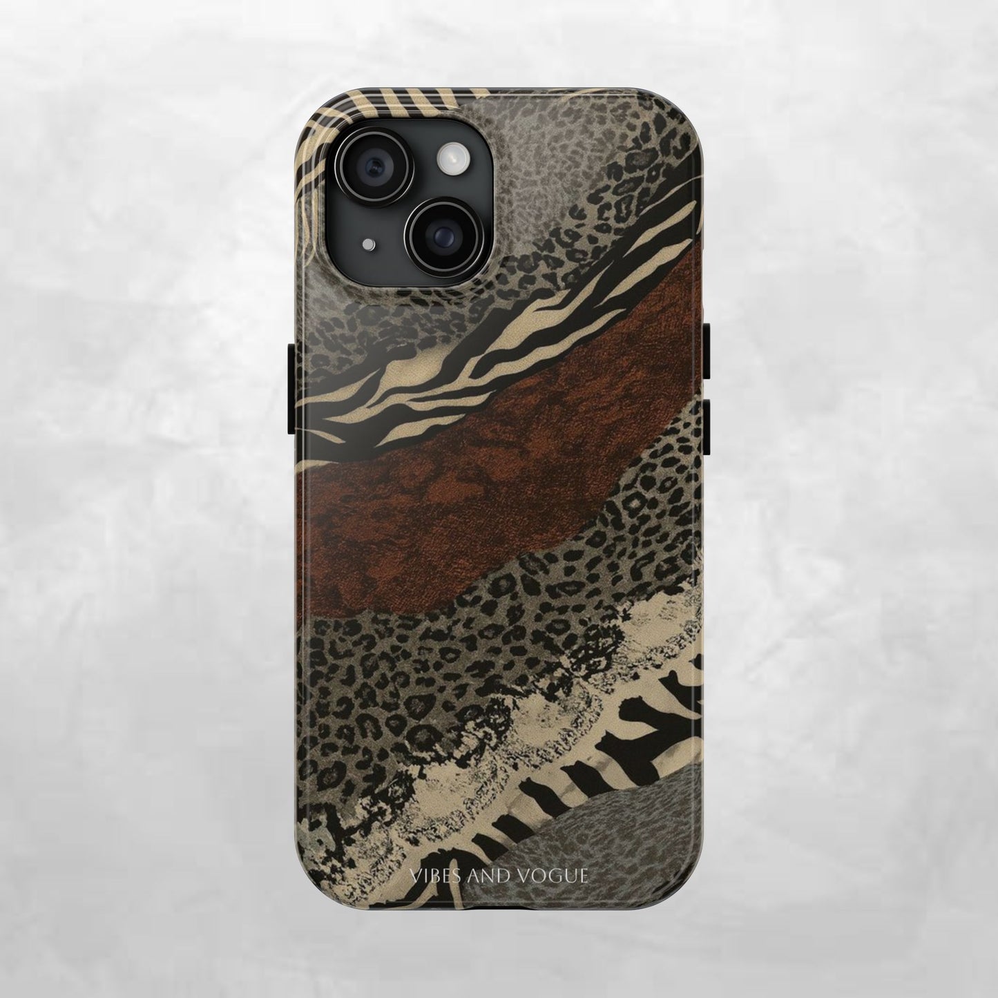 Safari Patchwork Tough Phone Case — Brown Leopard & Zebra Animal Print