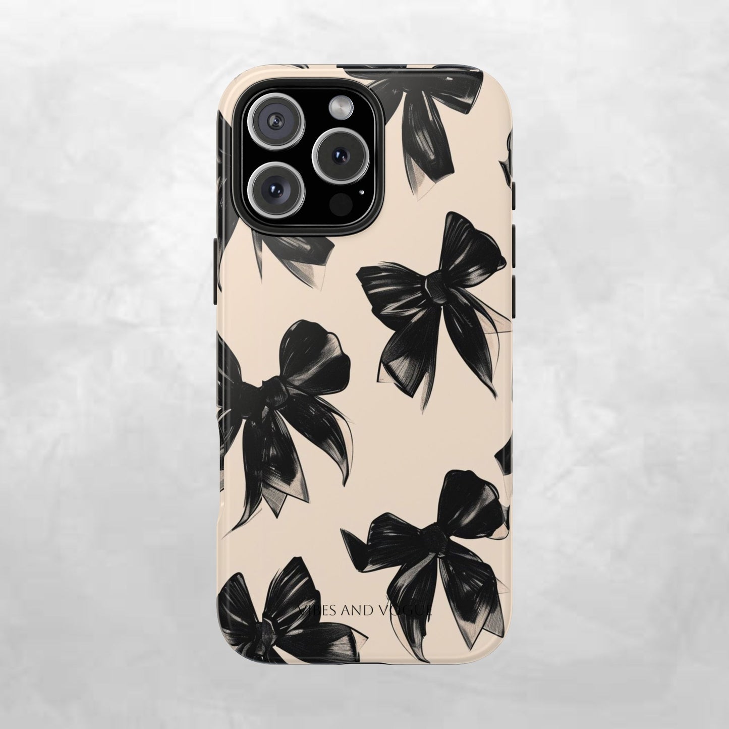 Tough Phone Case — Black Bow Pattern on Nude Background