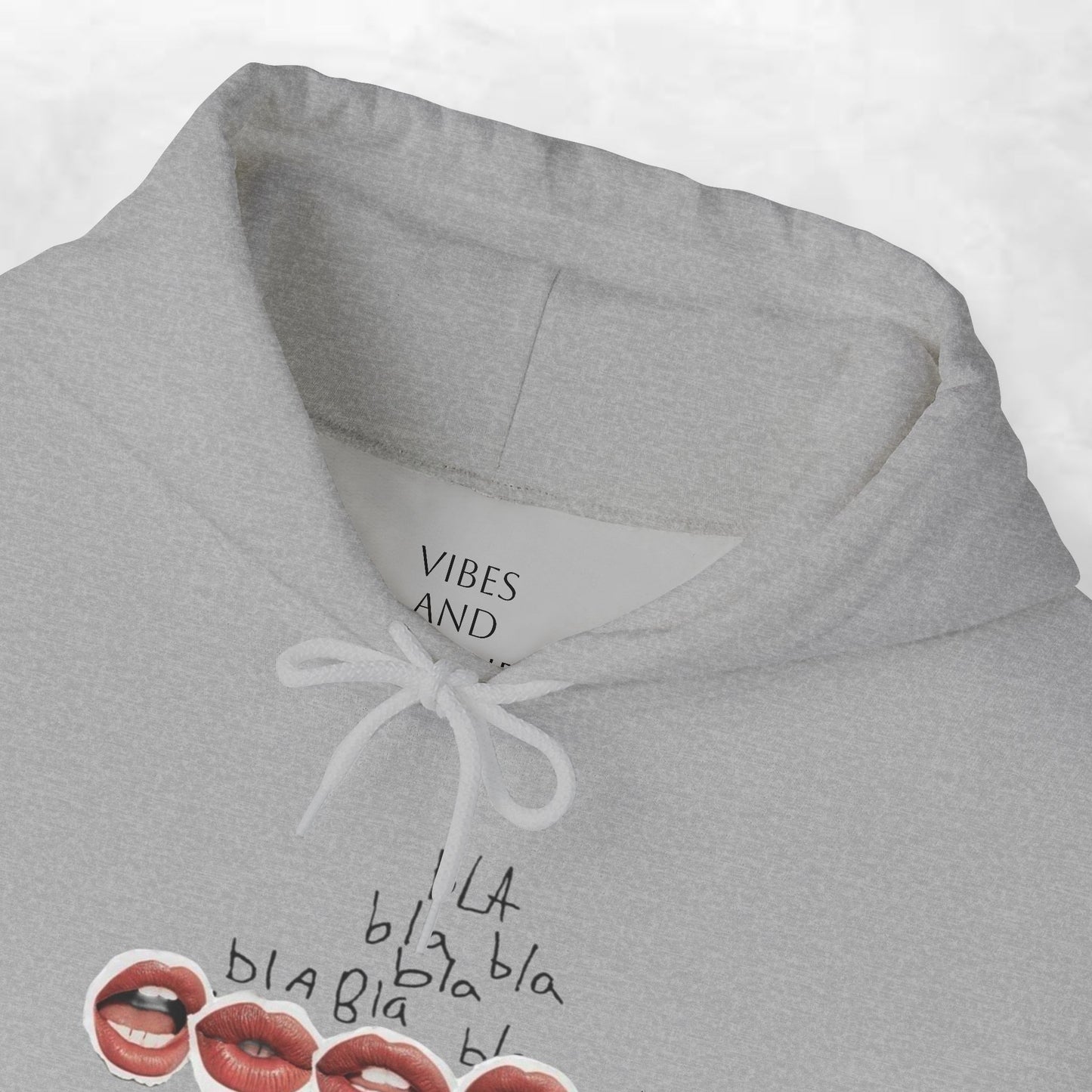 Graphic Hoodie — 'BLA BLA' Lip Print Pullover
