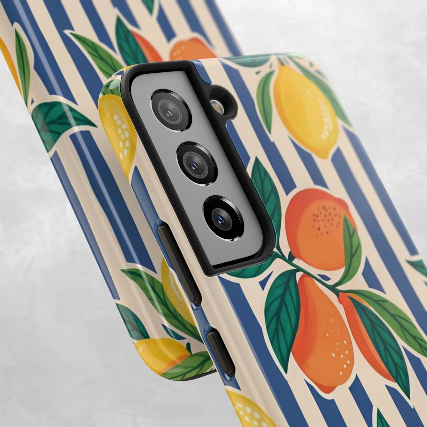 Lemon & Orange Stripe Tough Phone Case — Vibrant Citrus Pattern Protective Cover