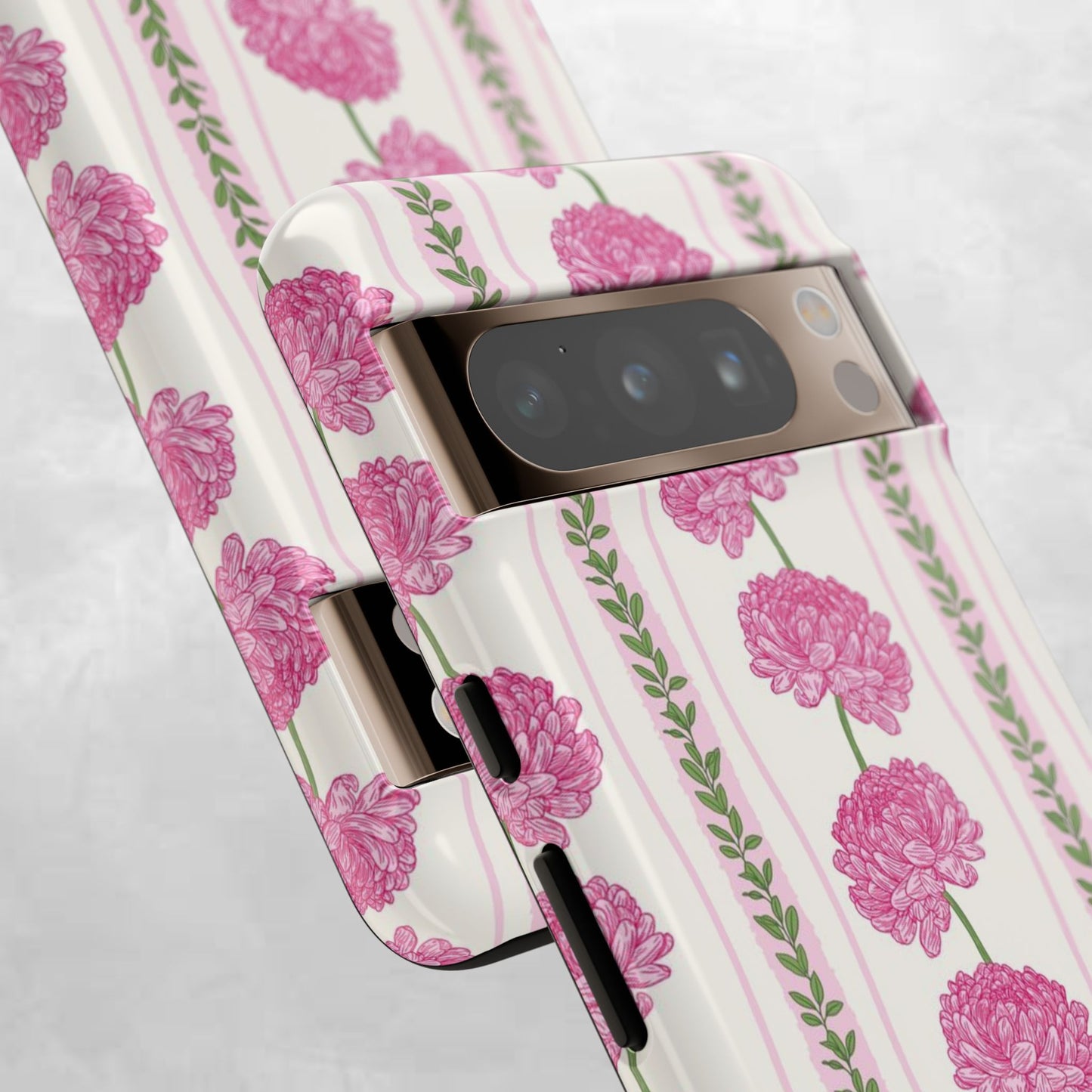 Floral Carnation Phone Case — Pink Vintage Stripe Tough Case
