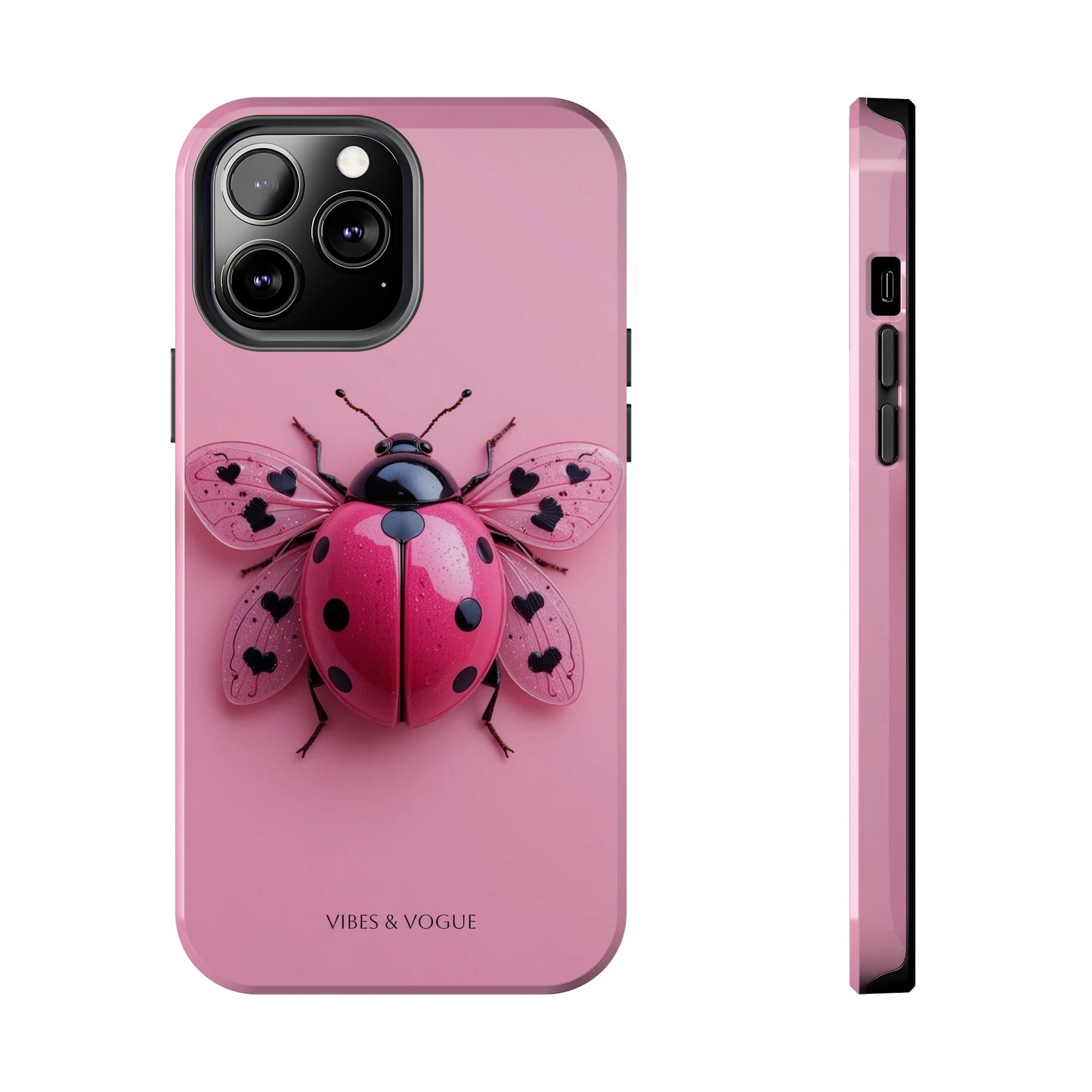 Pink Ladybug Tough Phone Case, Cute Phone Cover, Bug Lover Gift, Durable Smartphone Shell, Protective Tech Accessory