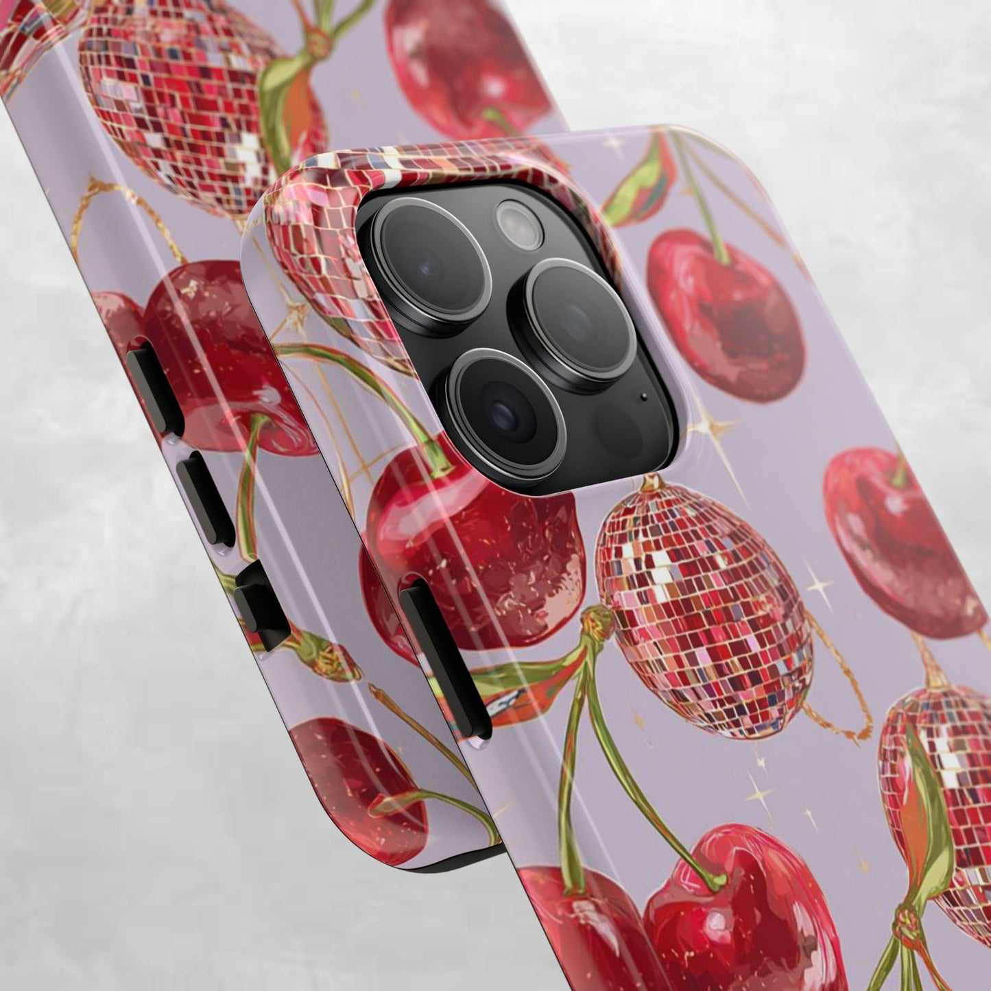 Disco Cherry Tough Phone Case — Retro Sparkle iPhone Protection