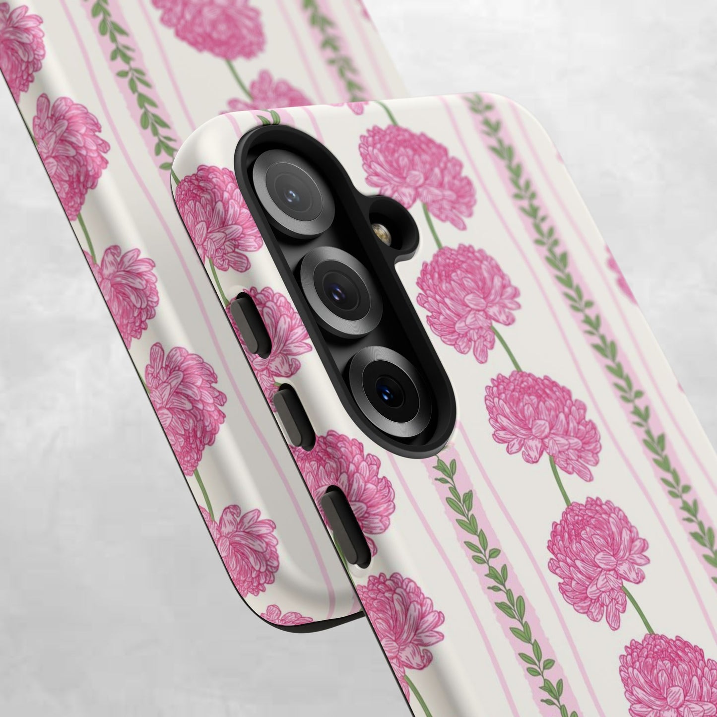 Floral Carnation Phone Case — Pink Vintage Stripe Tough Case