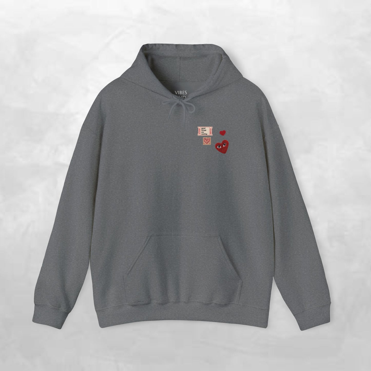 Hoodie — Tiny Vintage Valentine Hearts Chest Print