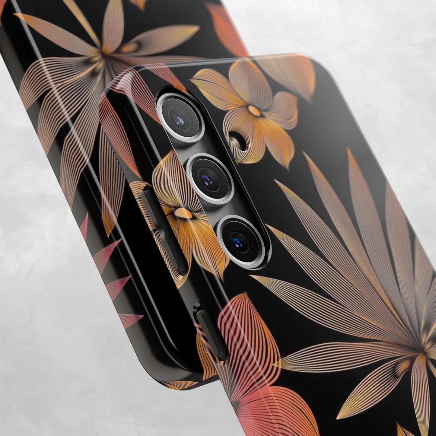 Tough Phone Case — Botanical Line Art Floral Design (Black & Copper)