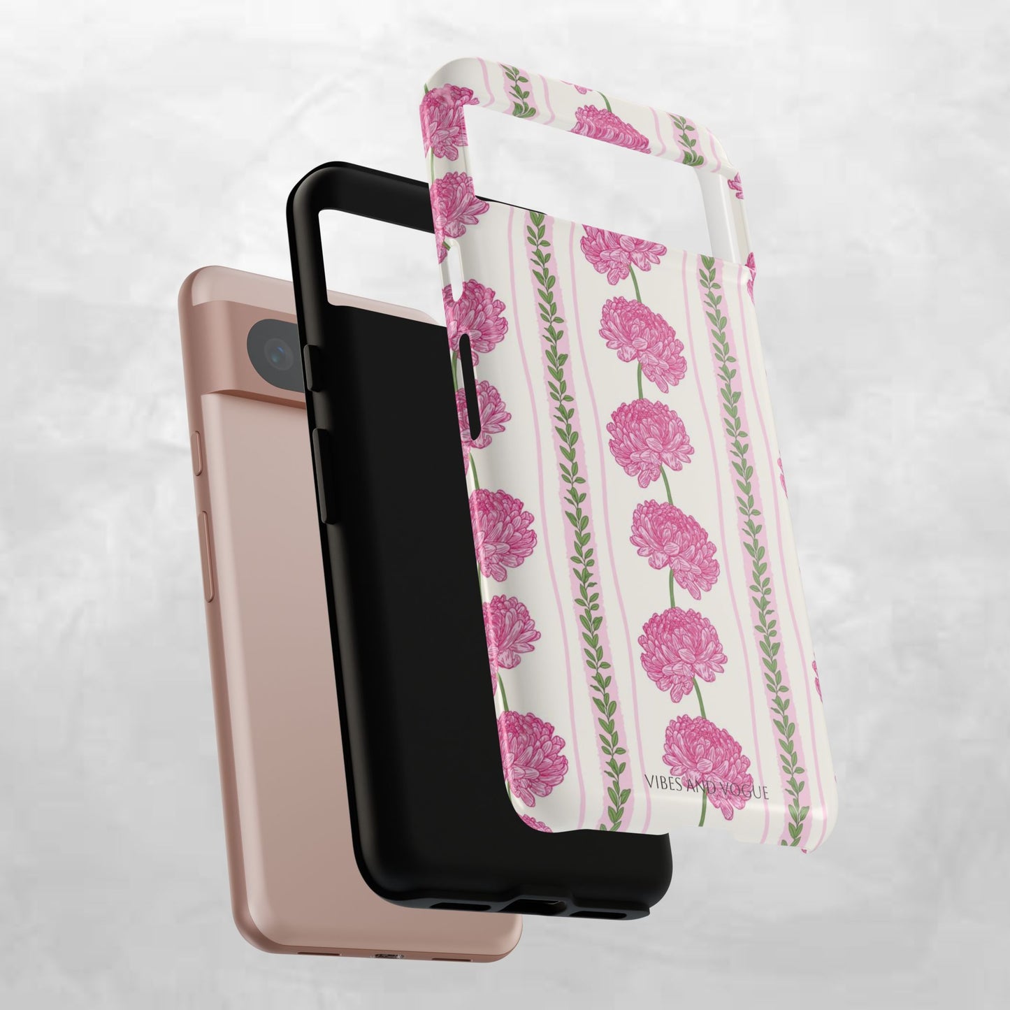 Floral Carnation Phone Case — Pink Vintage Stripe Tough Case