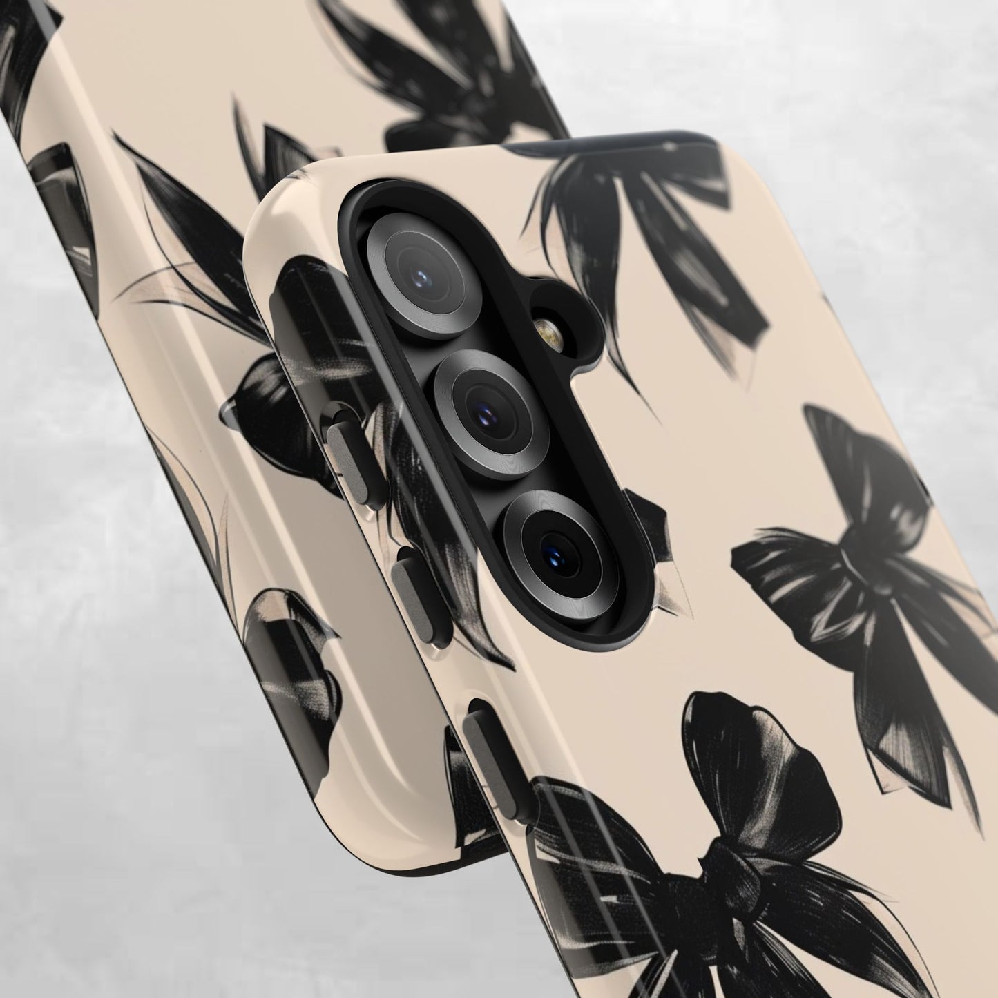 Tough Phone Case — Black Bow Pattern on Nude Background