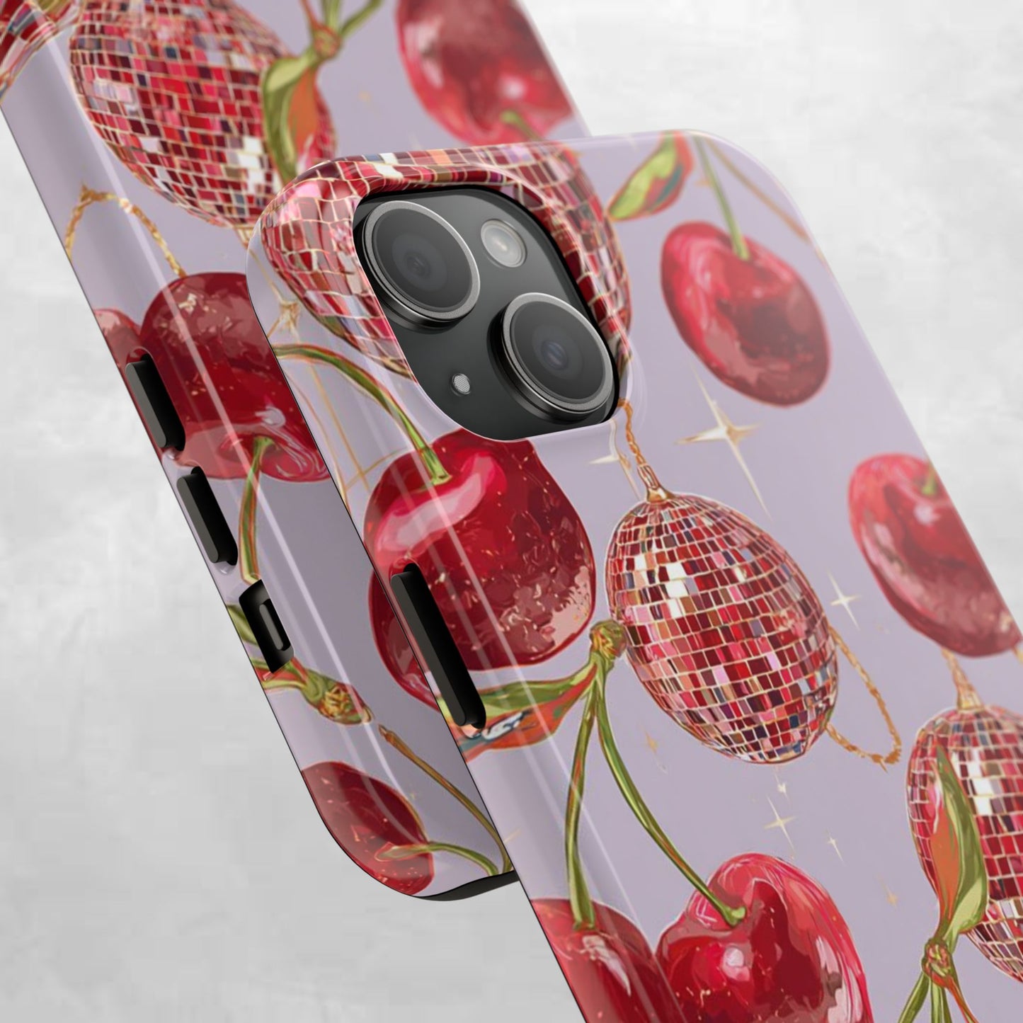 Disco Cherry Tough Phone Case — Retro Sparkle iPhone Protection