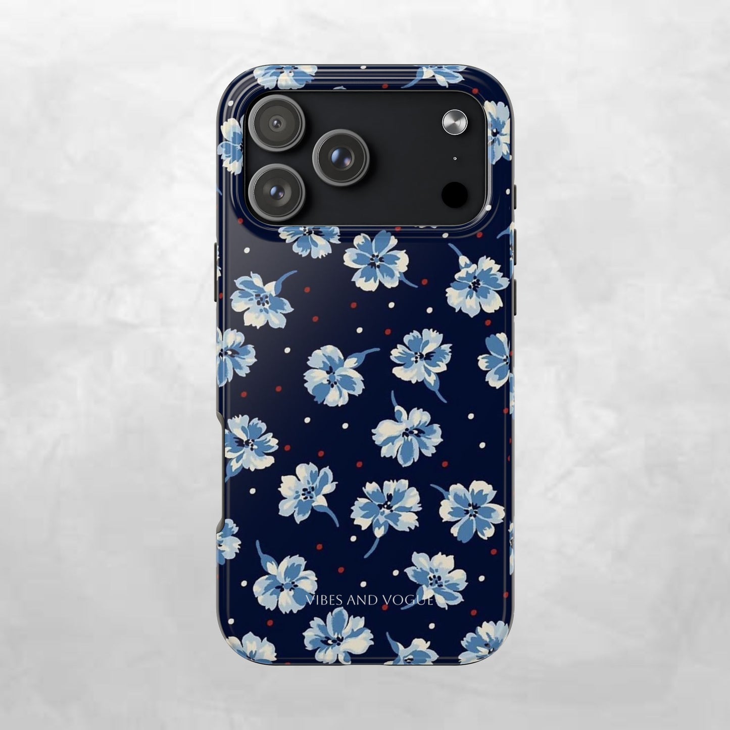 Floral Navy Tough Phone Case — Blue Blossom Protective Phone Cover