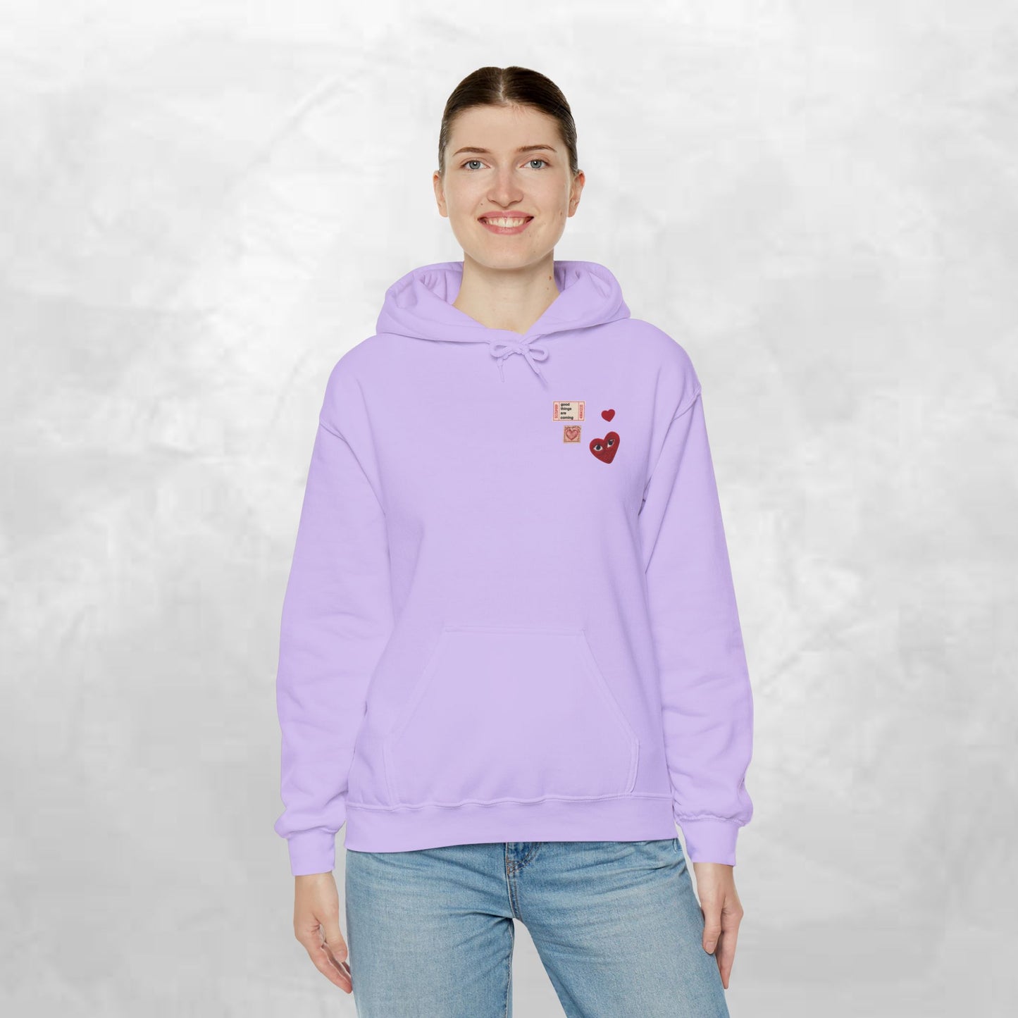 Hoodie — Tiny Vintage Valentine Hearts Chest Print