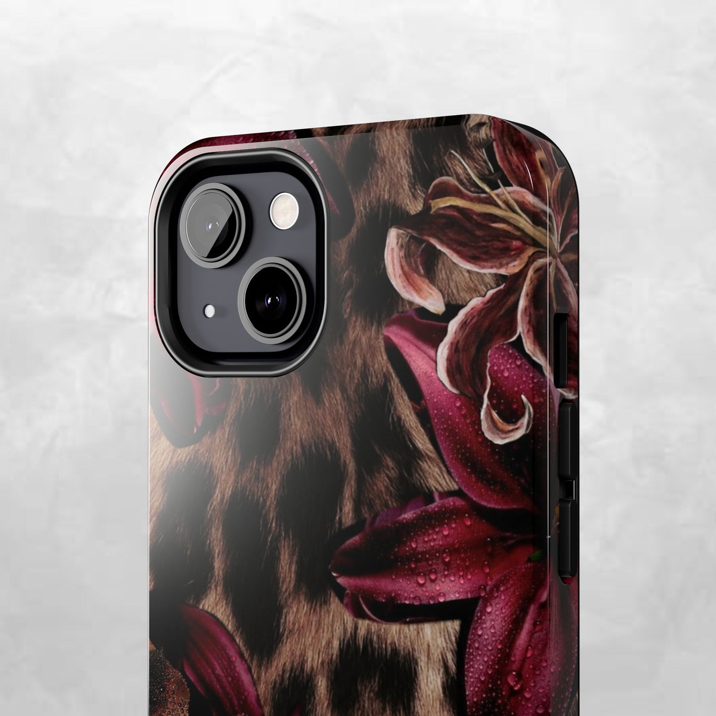 Leopard Bloom Tough Phone Case — Burgundy Floral Protective Cover