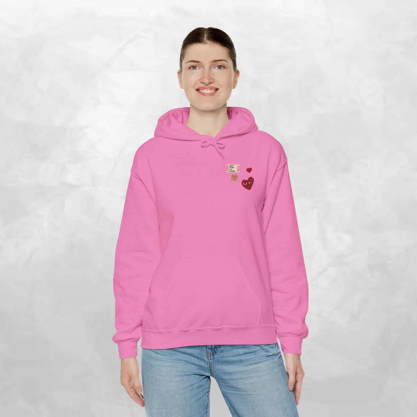 Hoodie — Tiny Vintage Valentine Hearts Chest Print