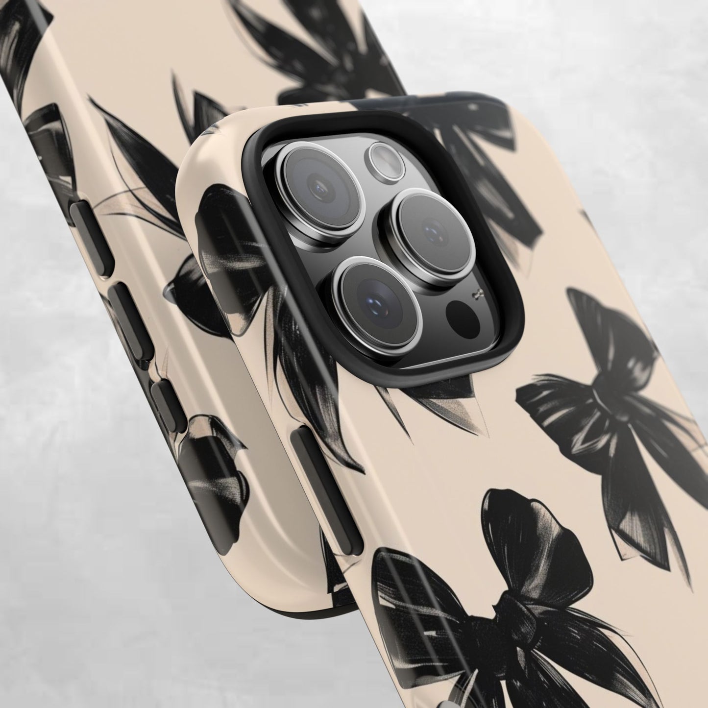 Tough Phone Case — Black Bow Pattern on Nude Background
