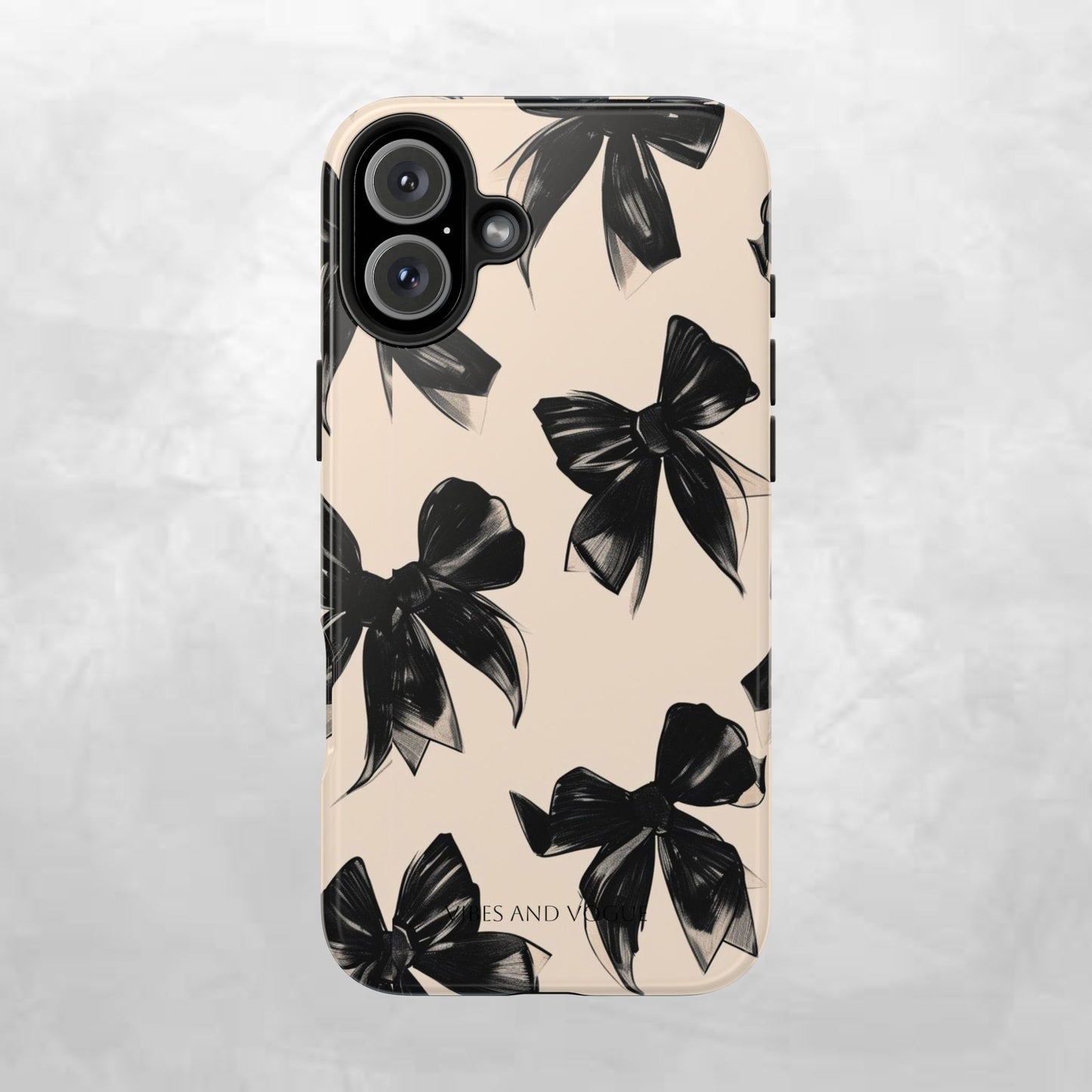 Tough Phone Case — Black Bow Pattern on Nude Background